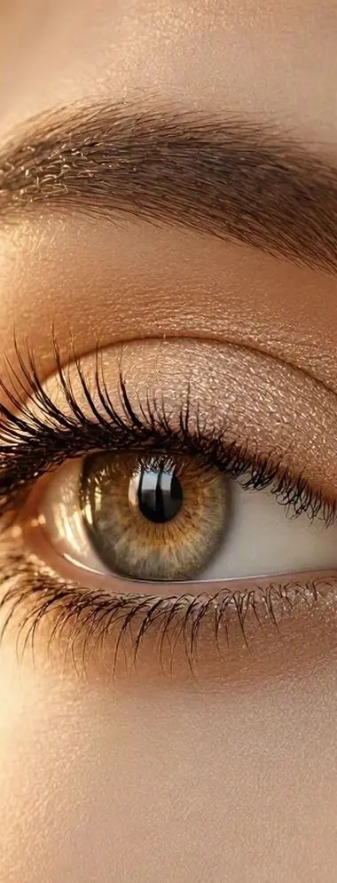 Lash extensions and brow in warm light