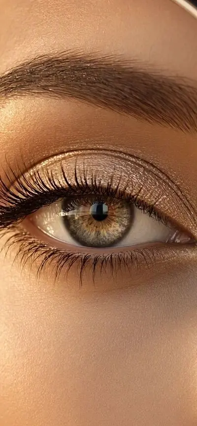 Gold-lit eye with defined brow and lashes