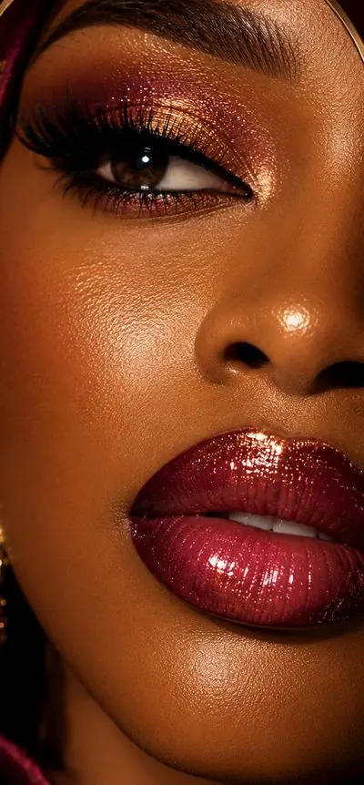 Bridal glam eye and glossy berry lips