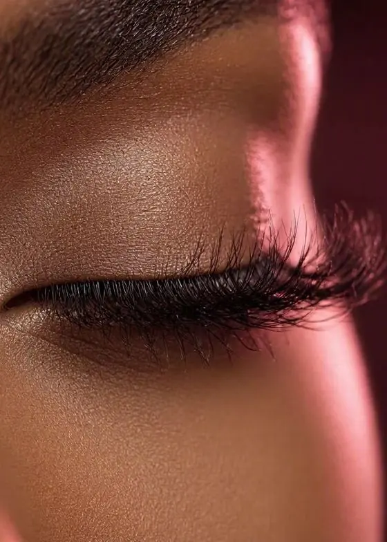 Lash extensions in profile, eye closed